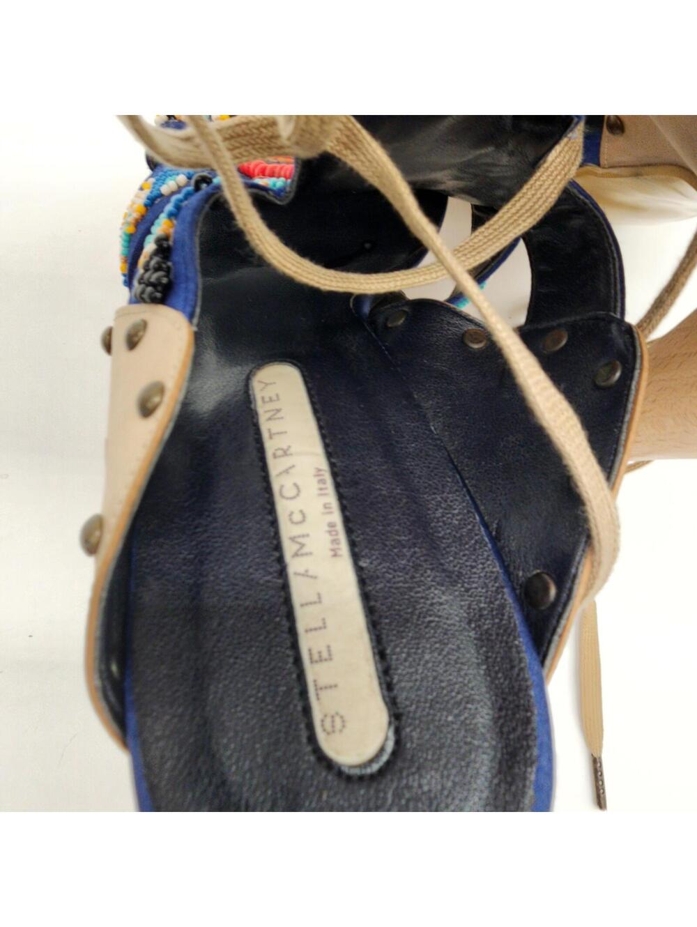 Stella McCartney Multi Color Beaded Blue Satin High Leg Lug Sole Sandal Sz 36.5 - Picture 5 of 8